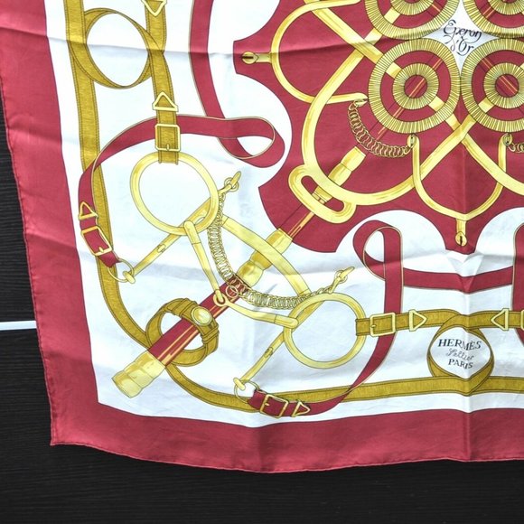 Authentic HERMES Scarf "Eperon D'or" Silk Red - Picture 6 of 16